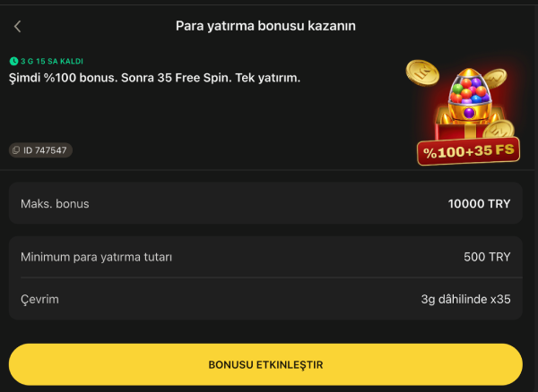 1king bonus detail screen showing maximum bonus and wagering fields